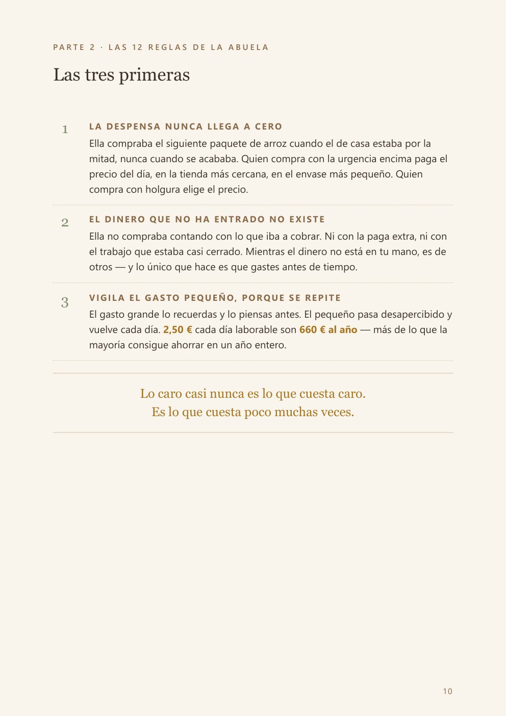 La página con las reglas de la abuela