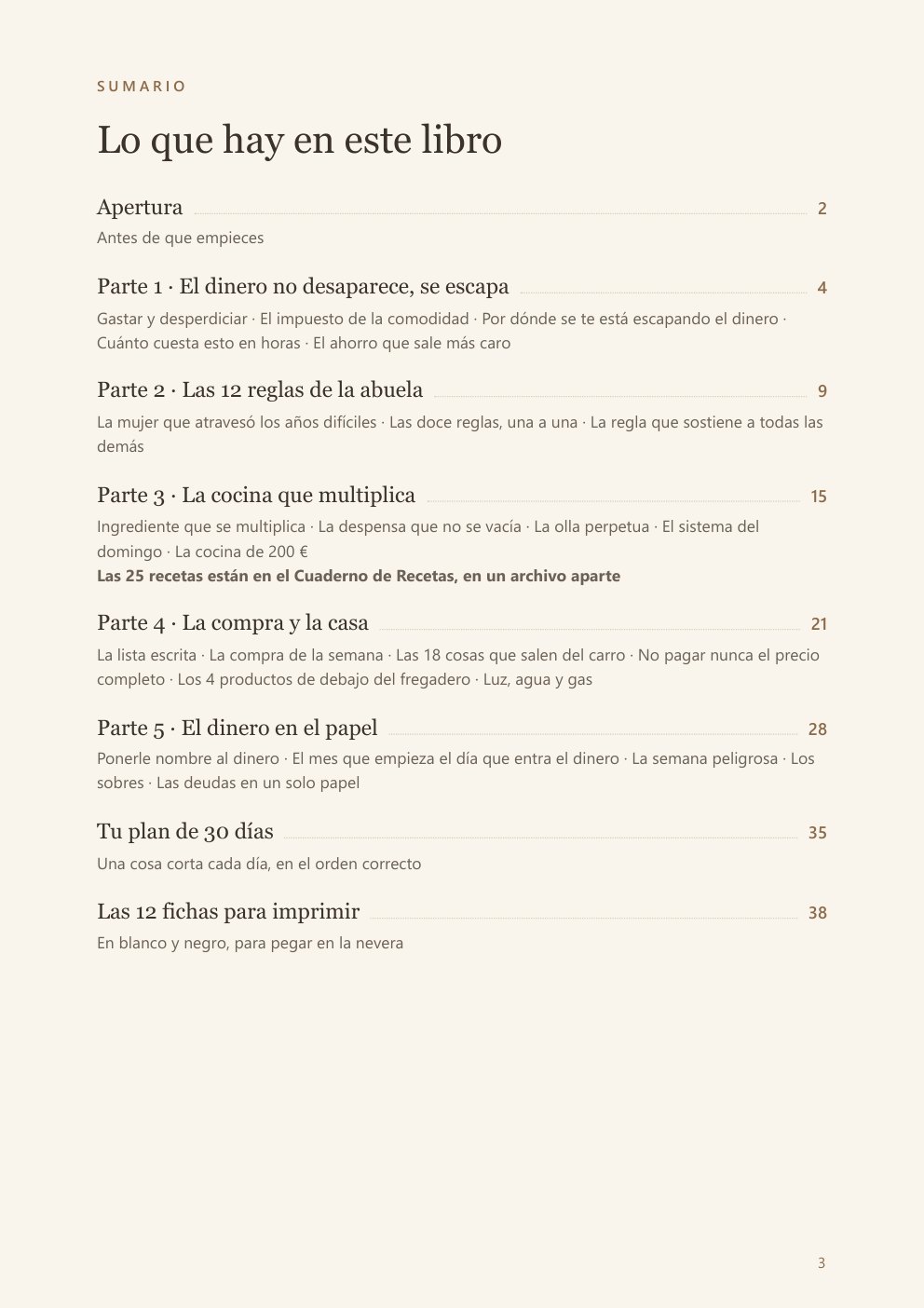 El sumario del libro